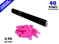 Laagste prijs! Bestel 40cm confetti shooters met roze brandvrije papieren confetti zeer voordelig online bij Partyvuurwerk.