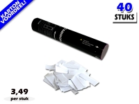 Laagste prijs! Bestel 28cm confetti shooters met witte brandvrije papieren confetti zeer voordelig online bij Partyvuurwerk.