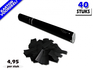 Laagste prijs! Bestel 40cm confetti shooters met zwarte brandvrije papieren confetti zeer voordelig online bij Partyvuurwerk.