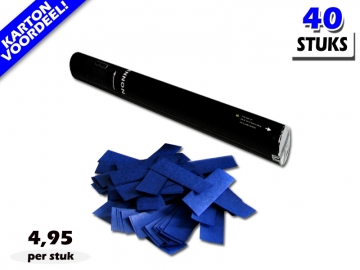 Laagste prijs! Bestel 40cm confetti shooters met donkerblauwe brandvrije papieren confetti zeer voordelig online bij Partyvuurwerk.