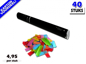 Laagste prijs! Bestel 40cm confetti shooters met multicolour brandvrije papieren confetti zeer voordelig online bij Partyvuurwerk.