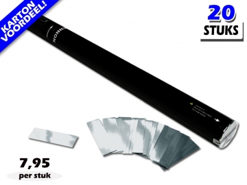 Laagste prijs! Bestel 80cm confetti shooters met zilver metallic brandvrije confetti zeer voordelig online bij Partyvuurwerk.