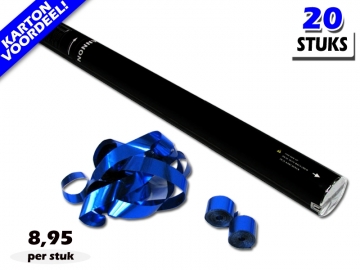 Laagste prijs! Bestel 80cm streamer shooters met blauw metallic brandvrije streamers zeer voordelig online bij Partyvuurwerk.