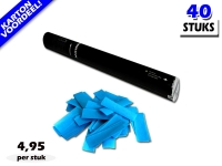Laagste prijs! Bestel 40cm confetti shooters met lichtblauwe brandvrije papieren confetti zeer voordelig online bij Partyvuurwerk.