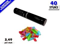 Laagste prijs! Bestel 28cm confetti shooters met multicolour brandvrije papieren confetti zeer voordelig online bij Partyvuurwerk.