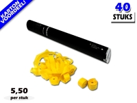 Laagste prijs! Bestel 40cm streamer shooters met gele brandvrije streamers zeer voordelig online bij Partyvuurwerk.