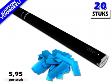 Bestel de goedkoopste 80cm confetti shooters met lichtblauwe brandvrije papieren confetti bij Partyvuurwerk. Eenvoudig online bestellen en snel geleverd!