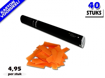 Laagste prijs! Bestel 40cm confetti shooters met oranje brandvrije papieren confetti zeer voordelig online bij Partyvuurwerk.