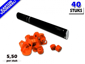 Laagste prijs! Bestel 40cm streamer shooters met oranje brandvrije streamers zeer voordelig online bij Partyvuurwerk.